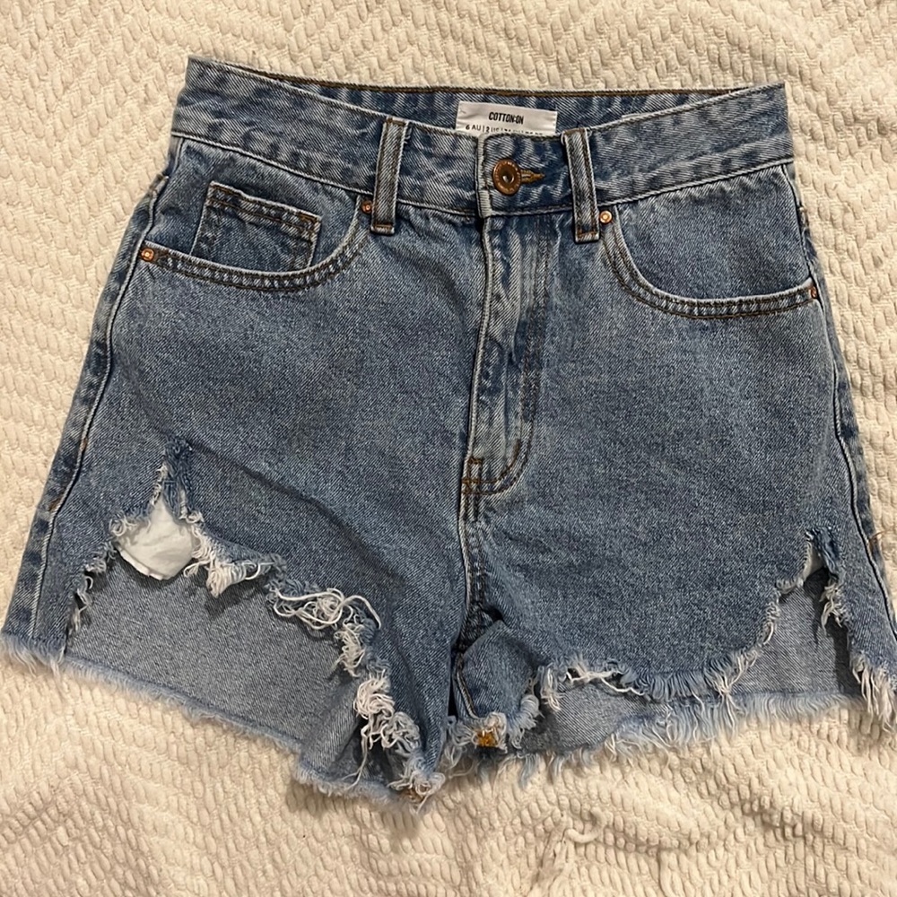High rise ripped denim shorts